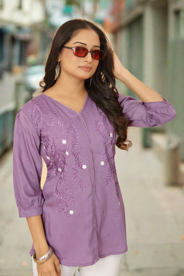 EMBROIDERY STYLIISH NECK TOP